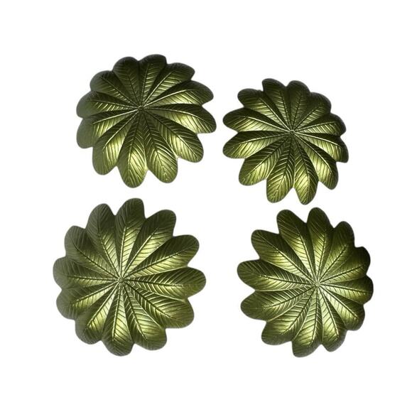 Carnival Glass Green Iridescent Leaf Salad Luncheon Plates Set Of 4 VINTAGE - Picture 7 of 12